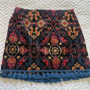 Zara Red and Gold Patterned Mini Skirt